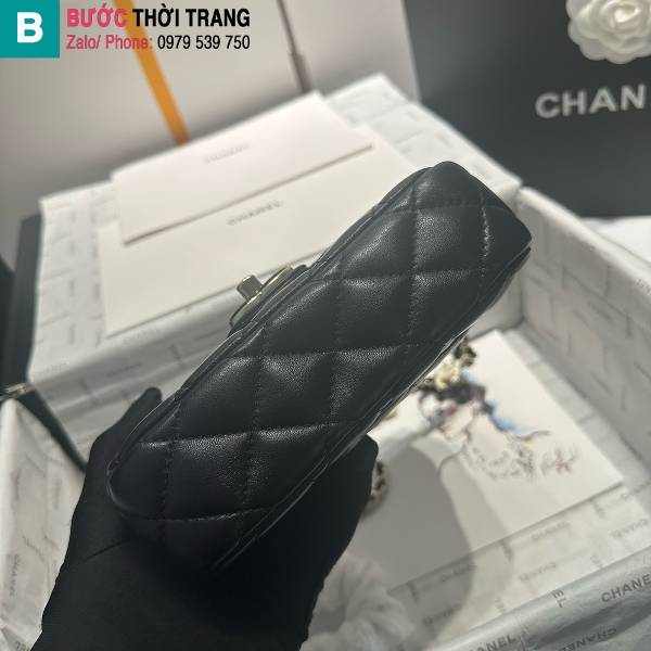 Túi đeo chéo Chanel siêu cấp da bê màu đen size 16cm
