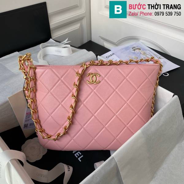 Túi xách Chanel hobo siêu cấp da cừu màu hồng size 24cm 