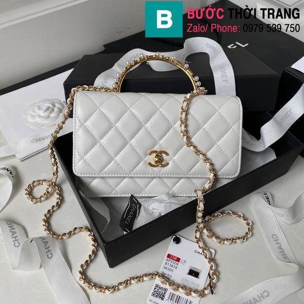 Túi xách Chanel Wallet on chain mini cao cấp da cừu màu trắng size 19cm 