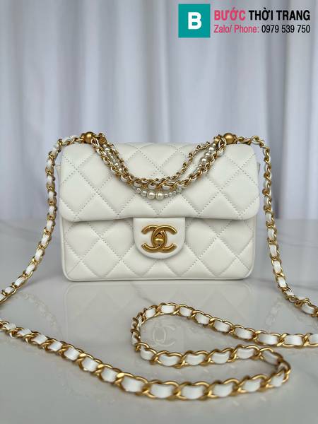 Túi xách Chanel mini siêu cấp da cừu màu trắng size 20cm