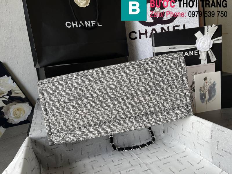 Túi xách Chanel Classic Bag siêu cấp canvas màu xám đen size 38cm