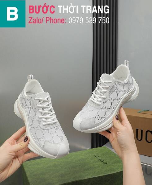 Giày thể thao Gucci Run đính đá bề mặt lưới thoáng khí màu trắng