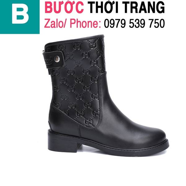 Boot da Gucci cổ thấp logo in dập khuy bấm mũi tròn