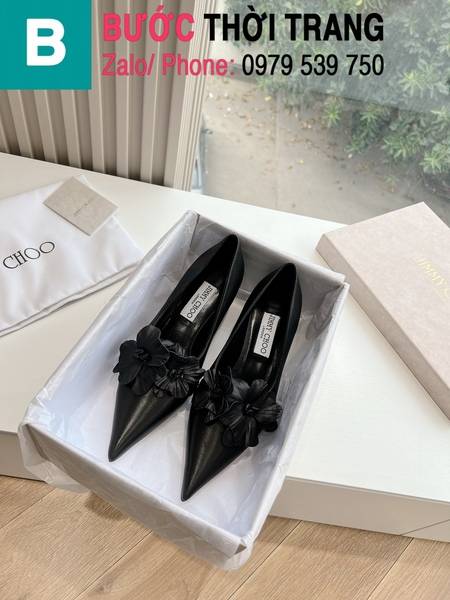 Giày cao gót Jimmy Choo Spring24s đính hoa màu đen cao 3cm