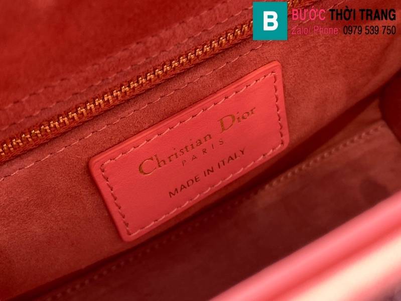 Túi xách Dior Lady cao cấp canvas màu hồng size 17cm 