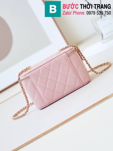 Túi xách Chanel vanity siêu cấp da bê màu hồng size 17cm 