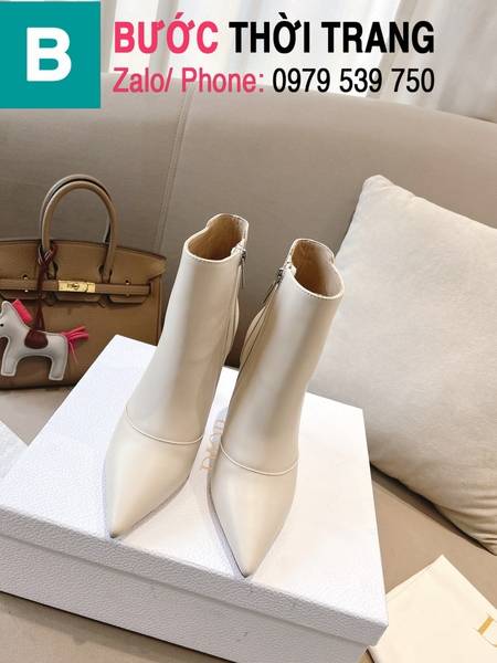 Boot da Dior mũi nhọn kéo khóa màu trắng cao 10cm