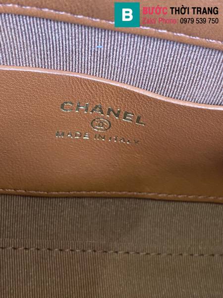 Túi đeo chéo Chanel siêu cấp da cừu màu nâu bò size 19cm