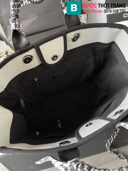 Túi xách Chanel Classic Bag siêu cấp canvas màu trắng ngà size 38cm 