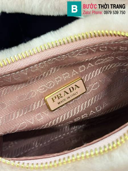Túi xách Prada Hobo siêu cấp lông cừu màu hồng size 22cm
