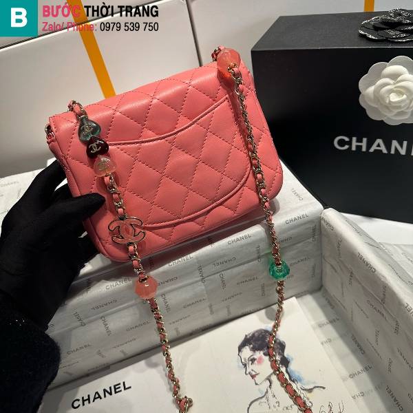 Túi đeo chéo Chanel siêu cấp da bê màu hồng size 16cm