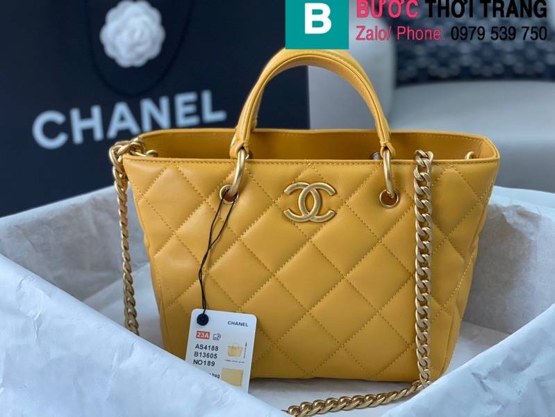 Túi xách Chanel Tote cao cấp da cừu màu vàng size 27cm