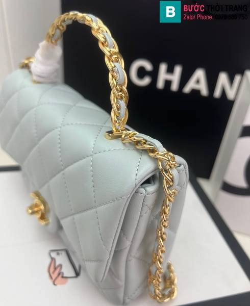 Túi xách Chanel Coco cao cấp da cừu màu xanh trắng size 21cm