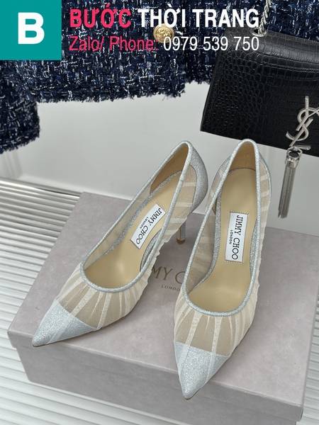 Giày cao gót Jimmy Choo LOVE seri cao 8.5cm lưới màu bạc