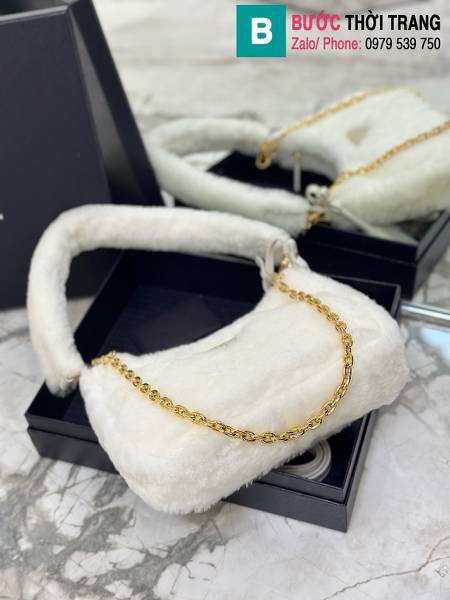 Túi xách Prada Hobo siêu cấp lông cừu màu trắng size 22cm 