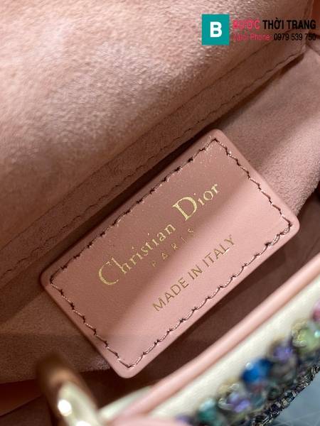 Túi xách Dior Lady mini cao cấp canvas màu hồng nude size 12cm