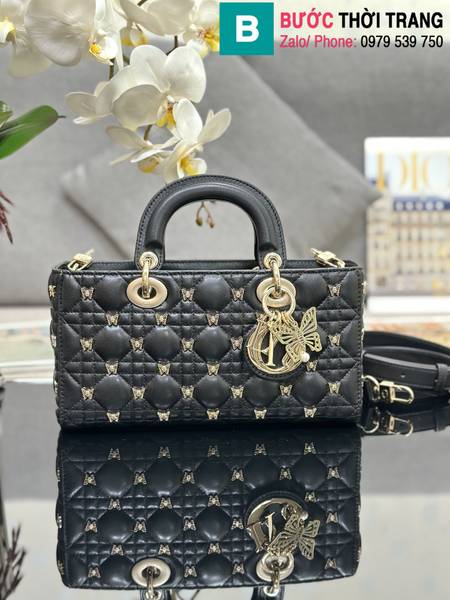 Túi xách xách Dior lady siêu cấp da cừu màu đen size 26cm 