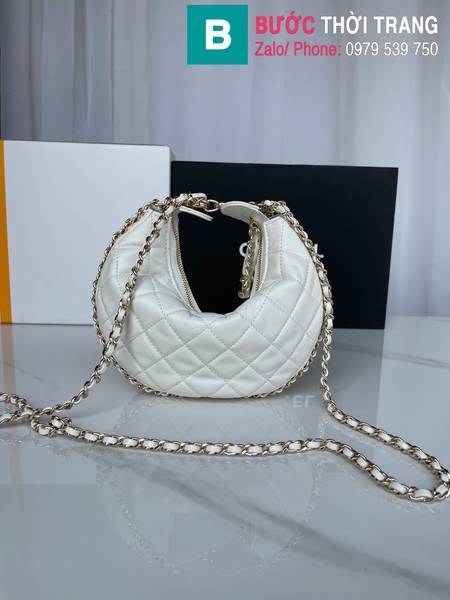 Túi xách Chanel hobo bag cao cấp da cừu màu trắng size 20cm