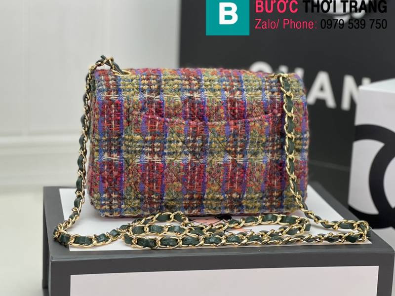 Túi xách Chanel Cf Classic Flap bag siêu cấp canvas màu sọc tím size 25cm
