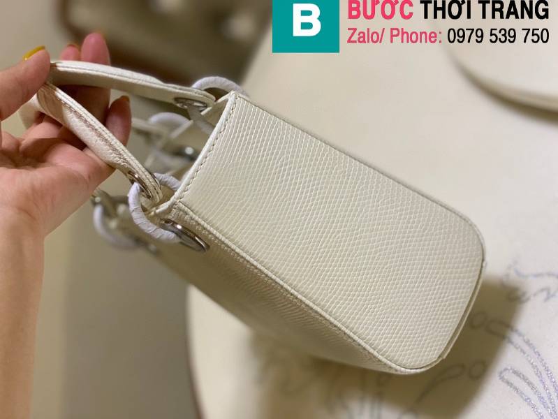 Túi xách Dior lady siêu cấp da thăn thằn màu trắng size 17cm 