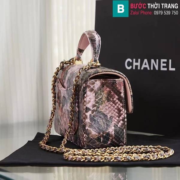 Túi xách Chanel mini cao cấp da trăn màu hồng đen size 20cm