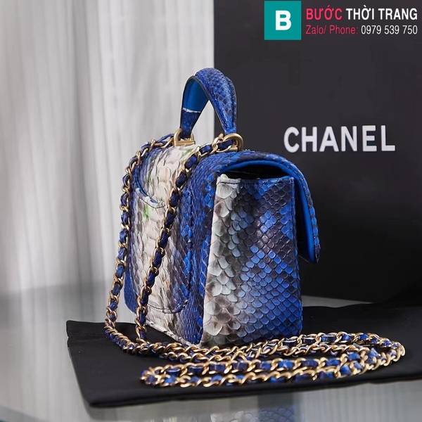 Túi xách Chanel mini cao cấp da trăn màu xanh nước size 20cm