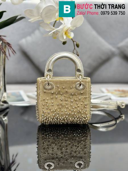 Túi xách Dior Lady mini siêu cấp da cừu màu vàng size 12cm