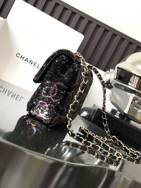 Túi xách Chanel Mini CF siêu cấp canvas màu đen ánh tím size 20cm 