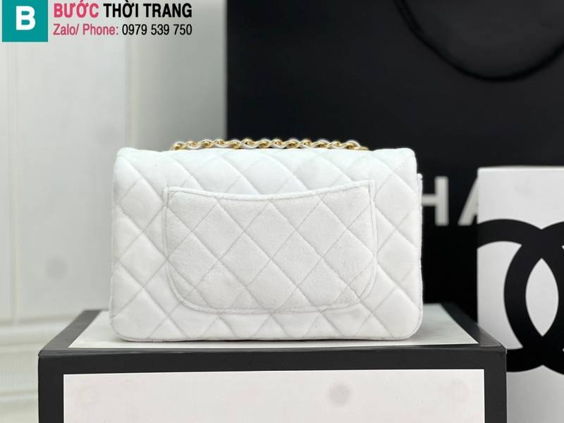 Túi xách Chanel Classic Flap Bag siêu cấp nhung màu trắng size 25cm 