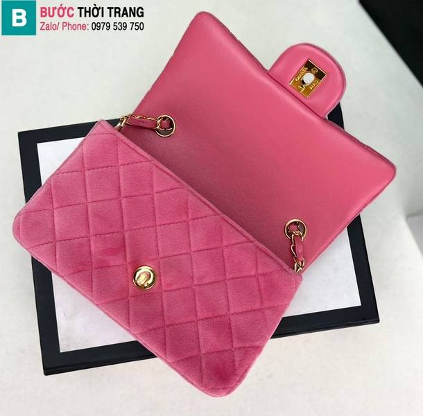 Túi xách Chanel Classic Flap Bag siêu cấp nhung màu hồng size 25cm