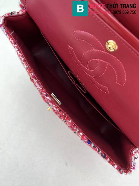 Túi xách Chanel Cf Classic Flap bag siêu cấp canvas màu đỏ đô size 25cm