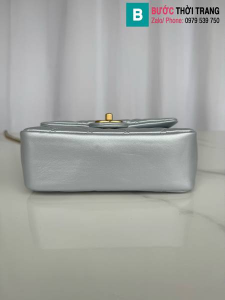 Túi xách Chanel mini siêu cấp da cừu màu xanh xám size 20cm 