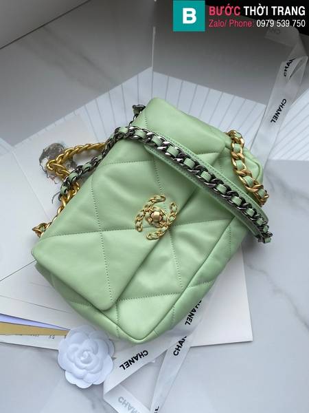 Túi xách Chanel 19 Flap Bag siêu cấp da cừu màu xanh cốm size 26cm