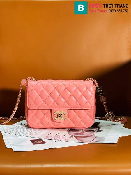 Túi xách Chanel Shoulder bag siêu cấp da cừu màu hồng size 18.5cm 