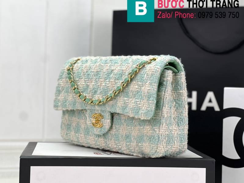 Túi xách Chanel Cf Classic Flap bag siêu cấp canvas màu xanh nước size 25cm