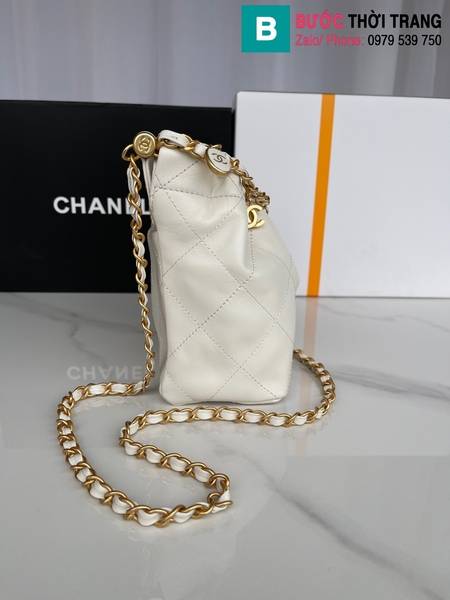 Túi xách Chanel Bucket Small cao cấp da bò màu trắng size 17cm