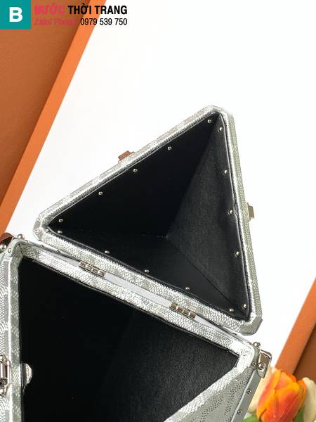 Túi hình hộp Goyard siêu cấp canvas màu trắng xám size 12.5cm