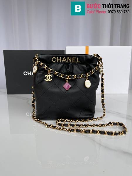 Túi xách Chanel Bucket Small cao cấp da bò màu đen size 17cm