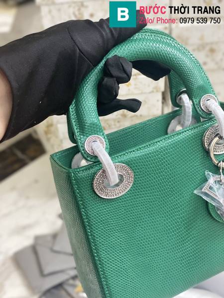 Túi xách Dior lady siêu cấp da thăn thằn màu xanh lá cây size 17cm 