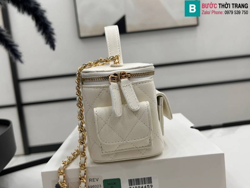 Túi xách Chanel Vanity cao cấp da bê màu trắng size 17cm 