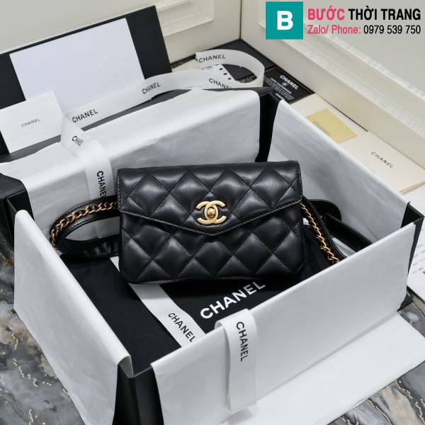 Túi xách Chanel siêu cấp da cừu màu đen size 18cm