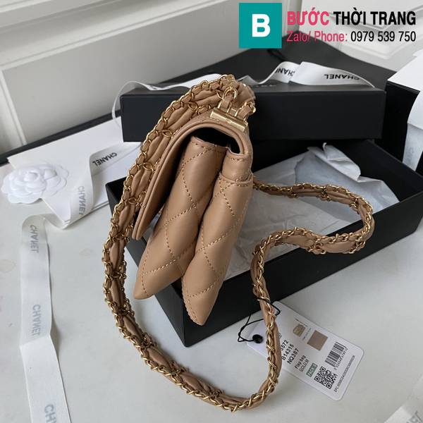 Túi xách Chanel 19bag mini siêu cấp da bò màu nude size 18cm 
