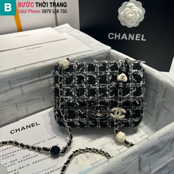 Túi đeo chéo Chanel siêu cấp canvas màu đen size 16cm
