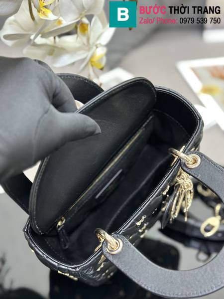Túi xách xách Dior lady siêu cấp da cừu màu đen size 20cm