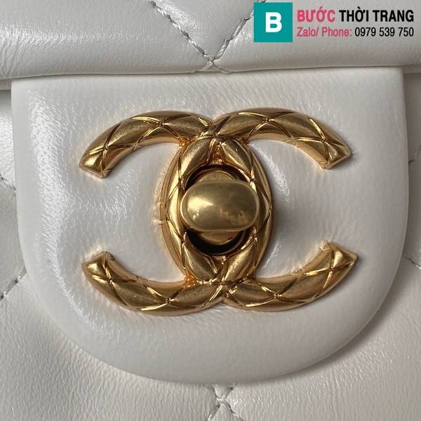 Túi xách Chanel Flap bag cao cấp da cừu màu trắng size 25cm