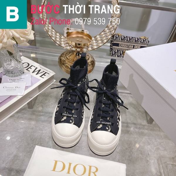 Giày thể thao Dior Alps cổ chun cao độn đế 3.5cm màu đen