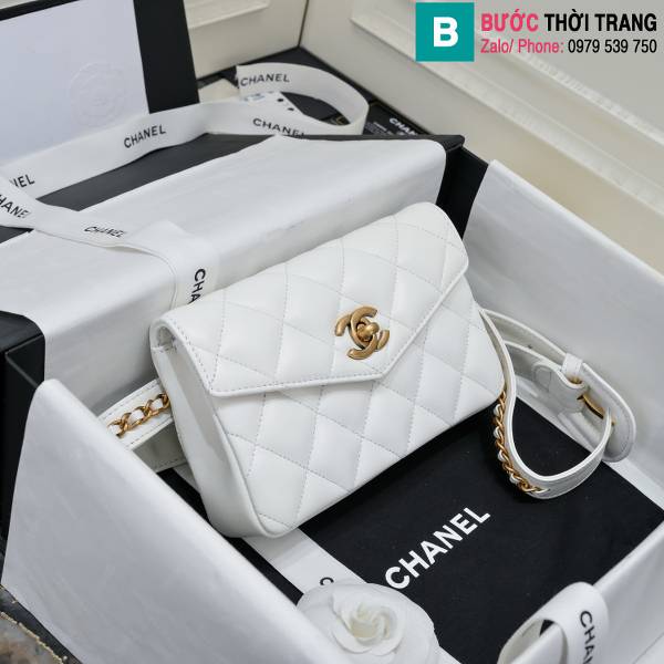 Túi xách Chanel siêu cấp da cừu màu trắng size 18cm