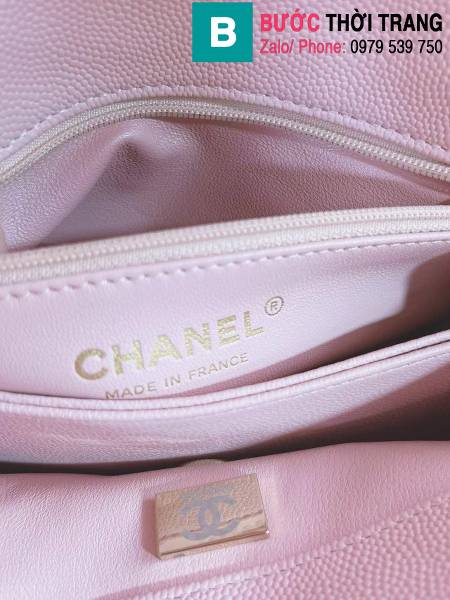 Túi xách Chanel coco handle siêu cấp da bê màu hồng size 24cm 