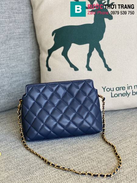 Túi đeo chéo Chanel siêu cấp da cừu màu xanh than size 19cm 