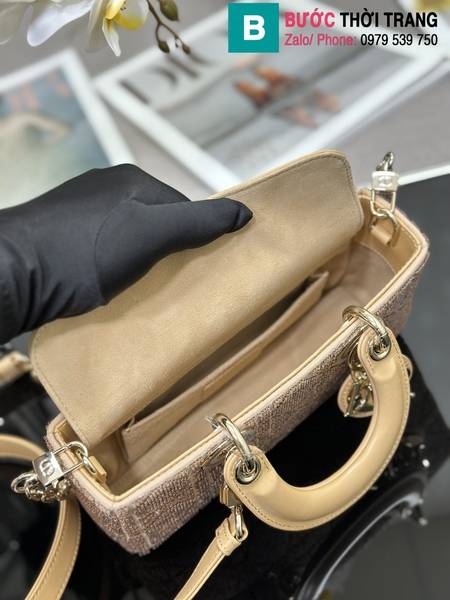 Túi xách Dior Lady D-Joy siêu cấp canvas màu nude size 22cm 